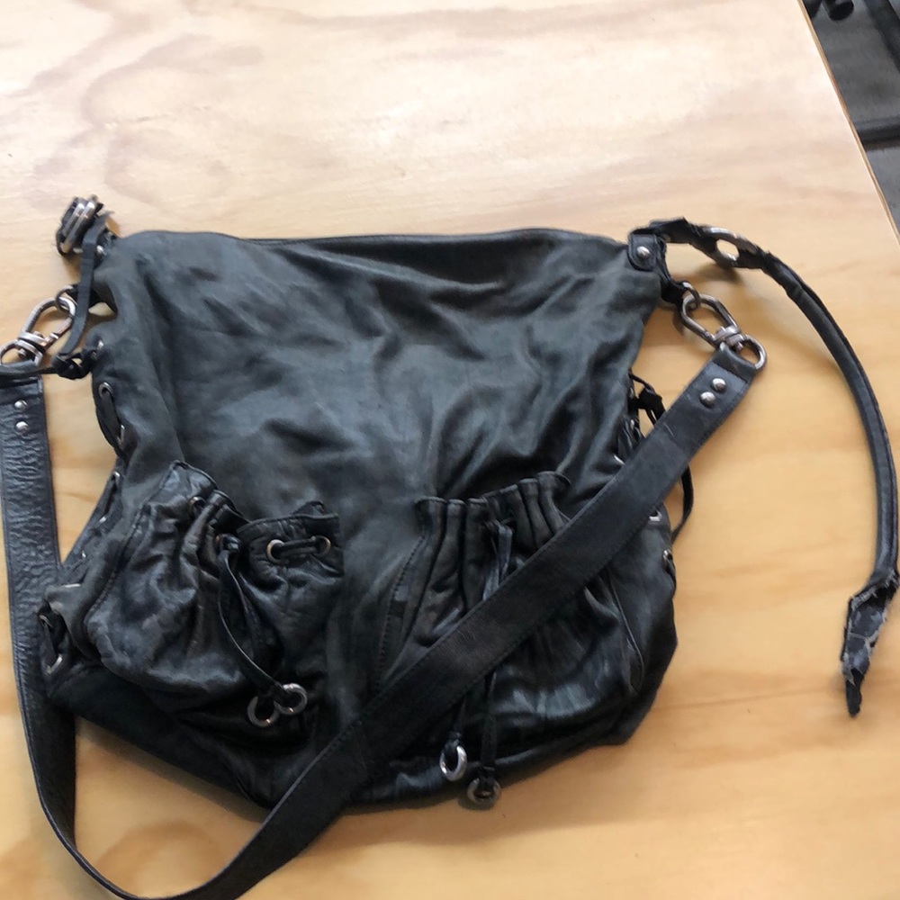Black leather cross body handbag